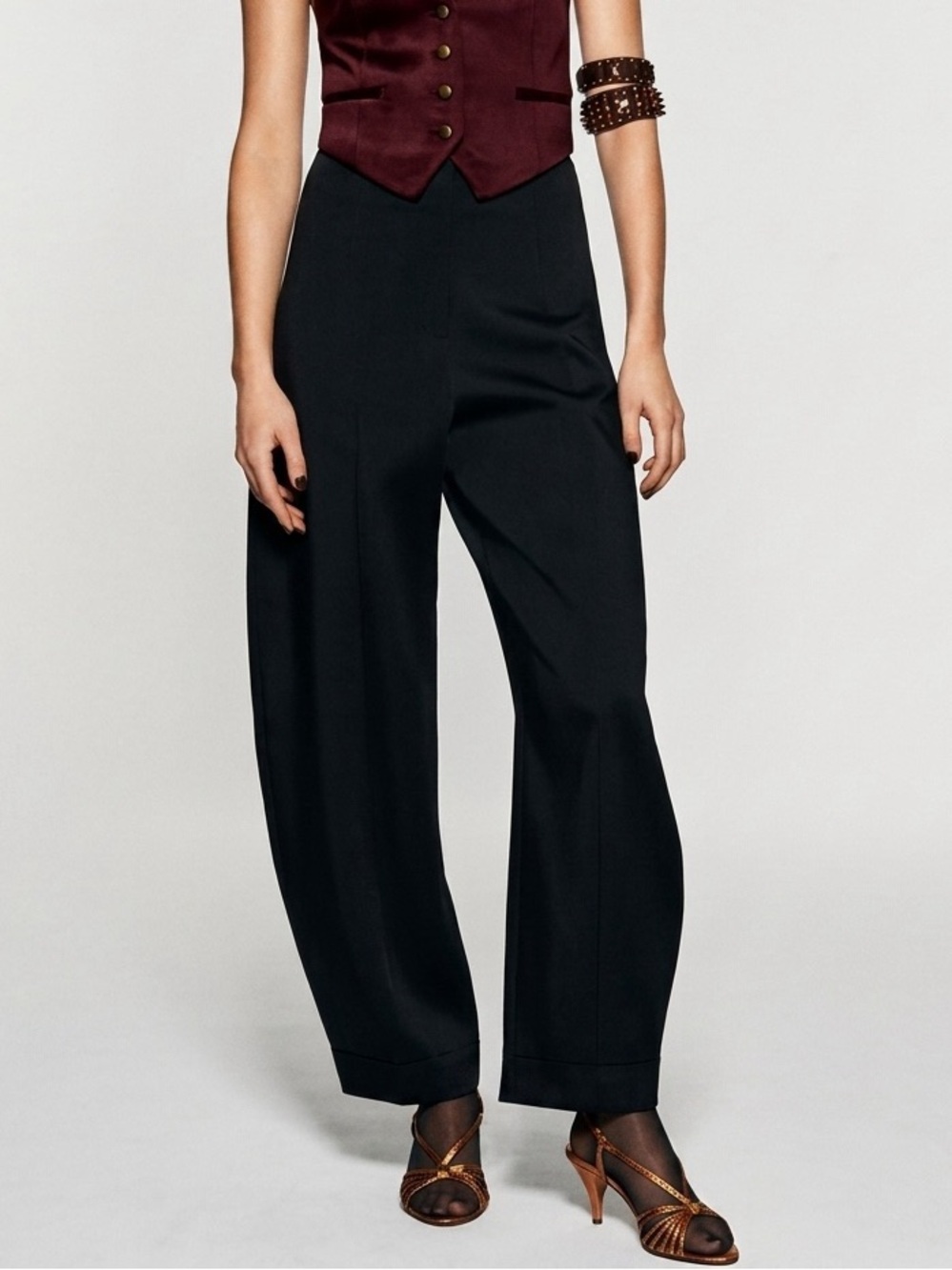 NWT Zara High Rise Satin Black Balloon Barrel Pants